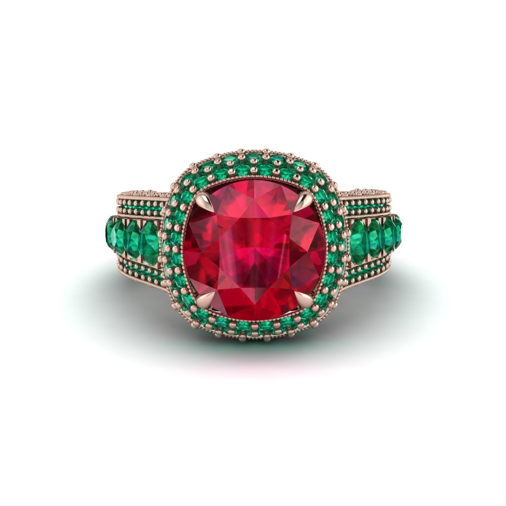 Ruby Radiant Majesty Pave Engagement Ring - Cataleya No. 26