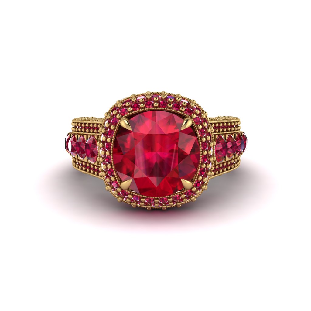 Ruby Radiant Majesty Pave Engagement Ring - Cataleya No. 55