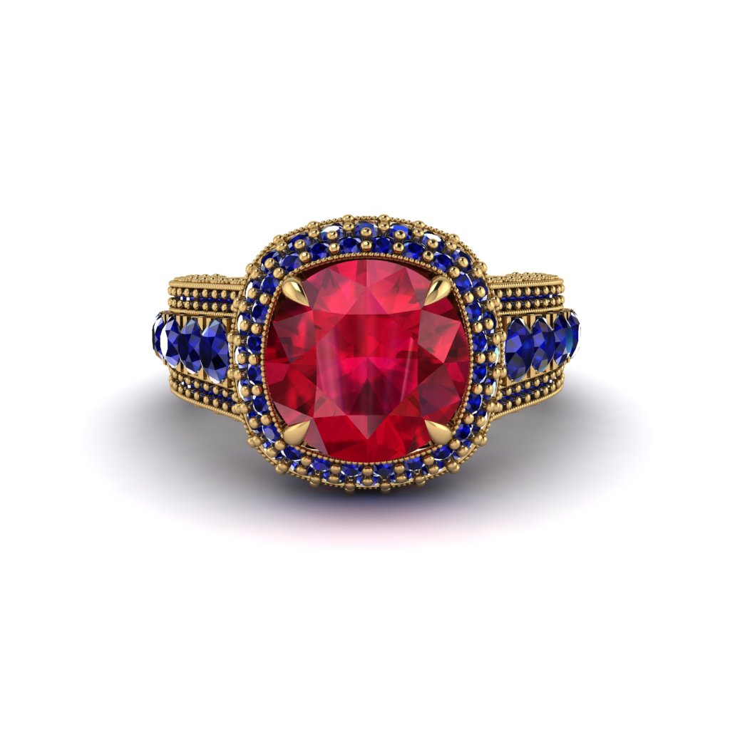 Ruby Radiant Majesty Pave Engagement Ring - Cataleya No. 70