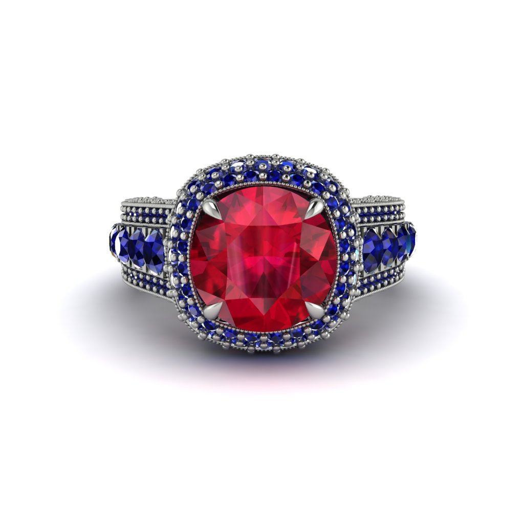 Ruby Radiant Majesty Pave Engagement Ring - Cataleya No. 72