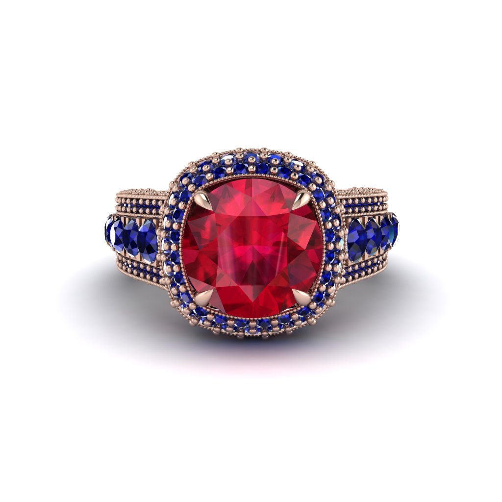 Ruby Radiant Majesty Pave Engagement Ring - Cataleya No. 71