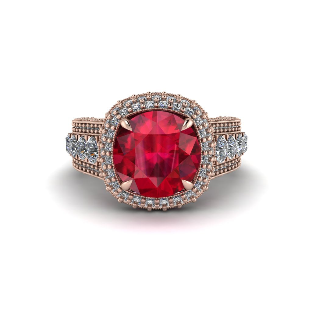Ruby Radiant Majesty Pave Engagement Ring - Cataleya No. 11