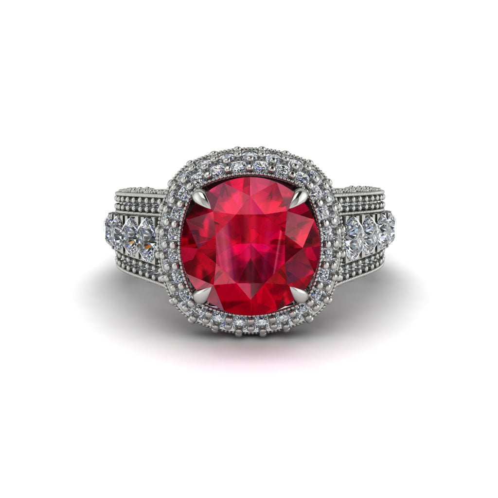 Ruby Radiant Majesty Pave Engagement Ring - Cataleya No. 12