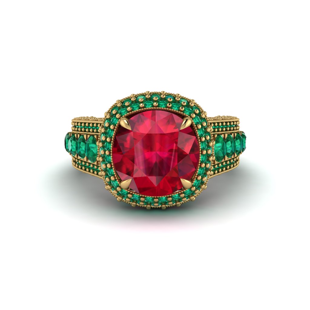 Ruby Radiant Majesty Pave Engagement Ring - Cataleya No. 25