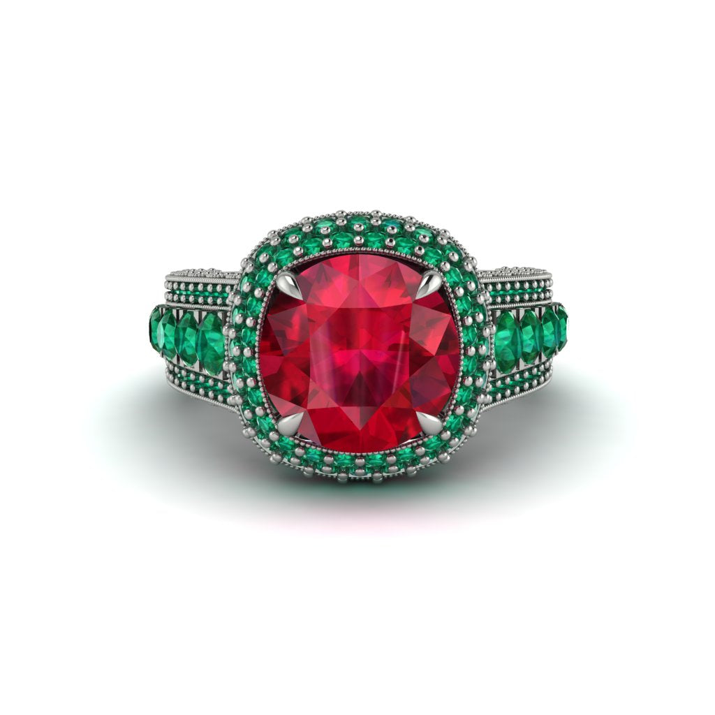 Ruby Radiant Majesty Pave Engagement Ring - Cataleya No. 27