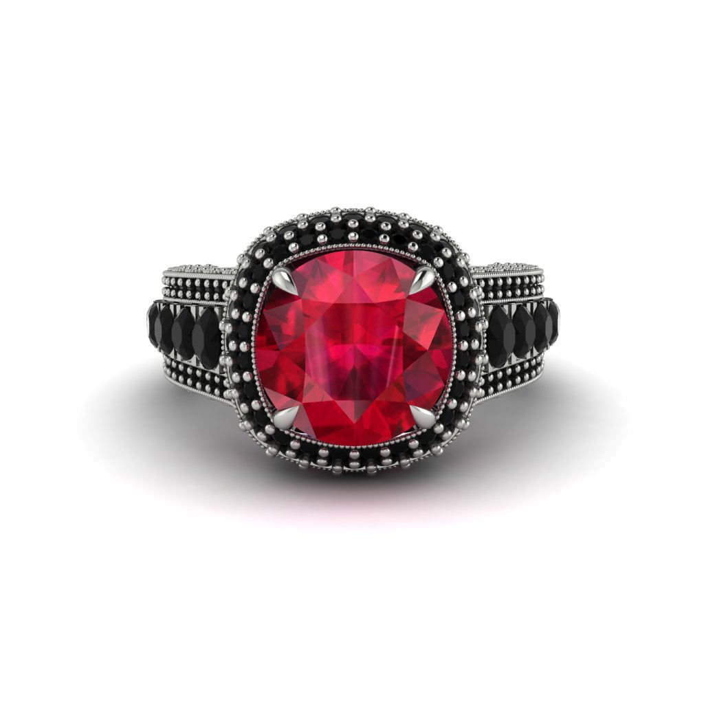 Ruby Radiant Majesty Pave Engagement Ring - Cataleya No. 42