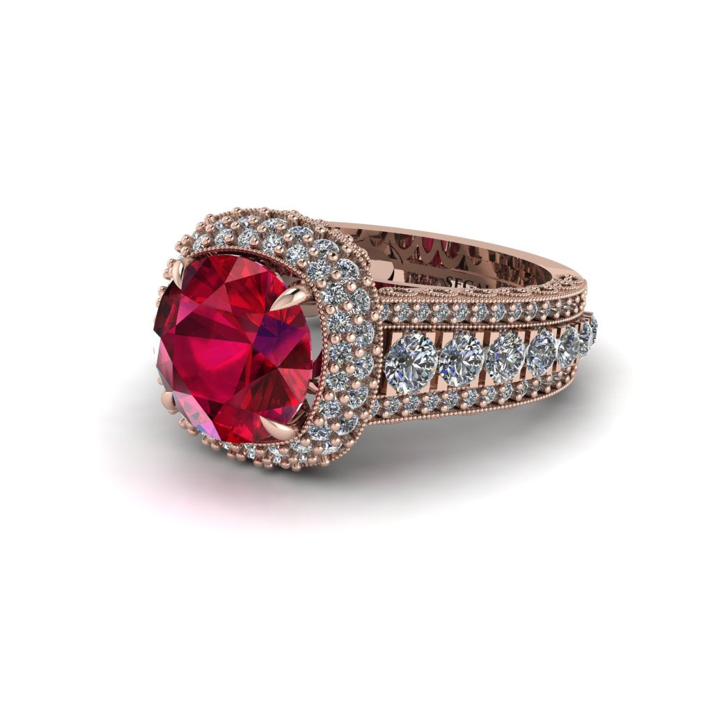 Ruby Radiant Majesty Pave Engagement Ring - Cataleya No. 11