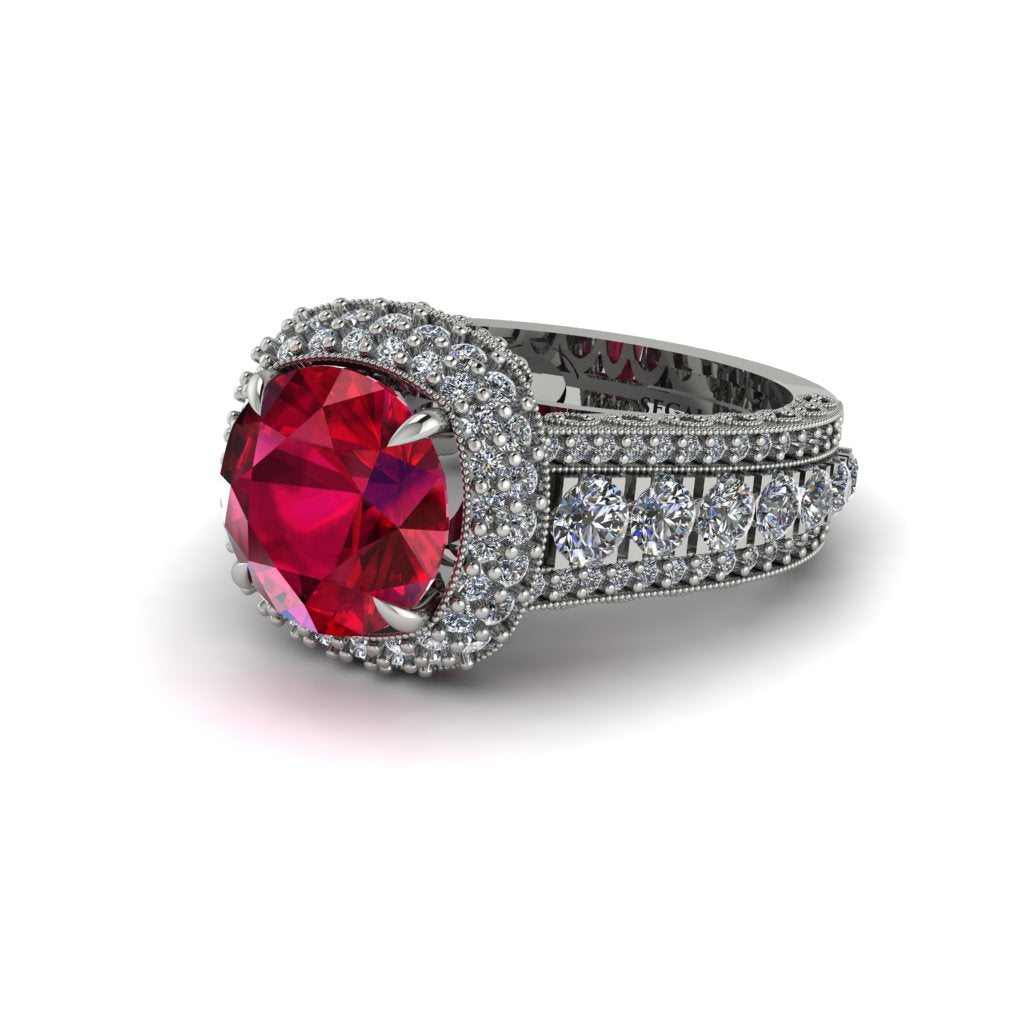 Ruby Radiant Majesty Pave Engagement Ring - Cataleya No. 12