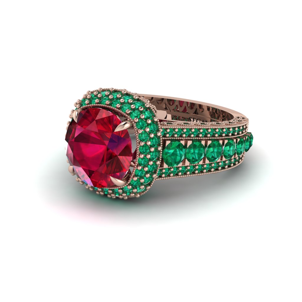 Ruby Radiant Majesty Pave Engagement Ring - Cataleya No. 26