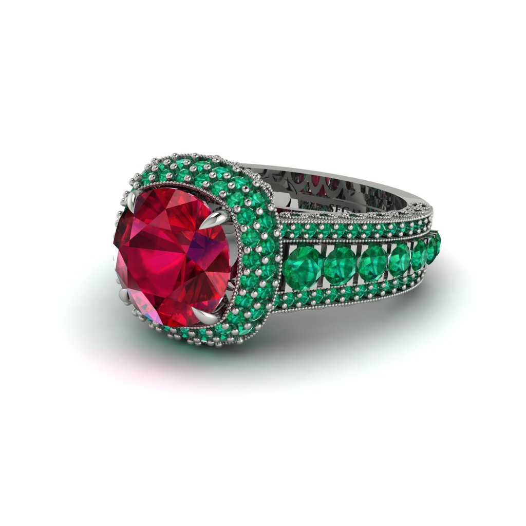 Ruby Radiant Majesty Pave Engagement Ring - Cataleya No. 27