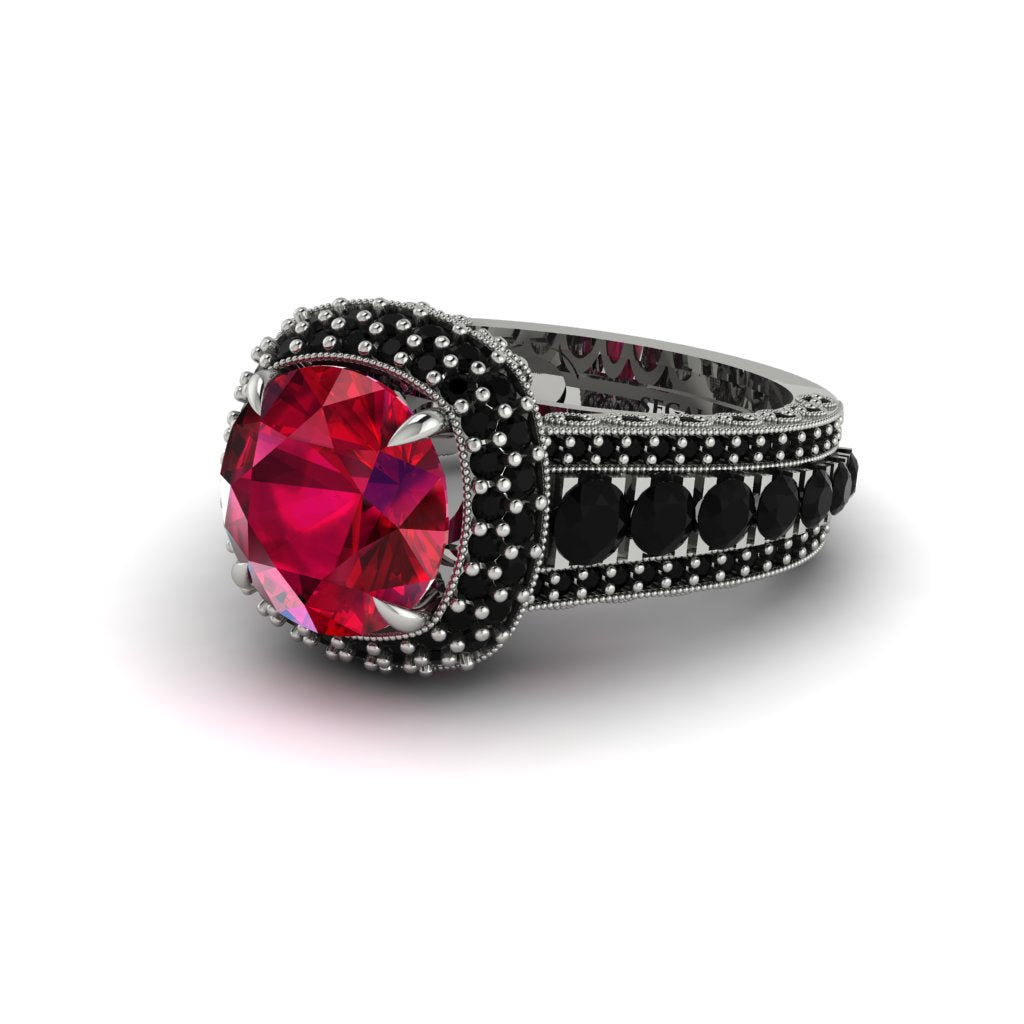 Ruby Radiant Majesty Pave Engagement Ring - Cataleya No. 42