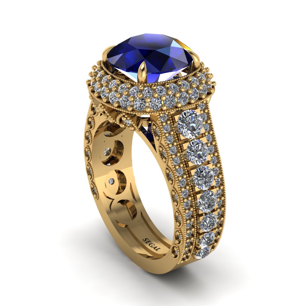 Sapphire Radiant Majesty Pave Engagement Ring - Cataleya No. 13