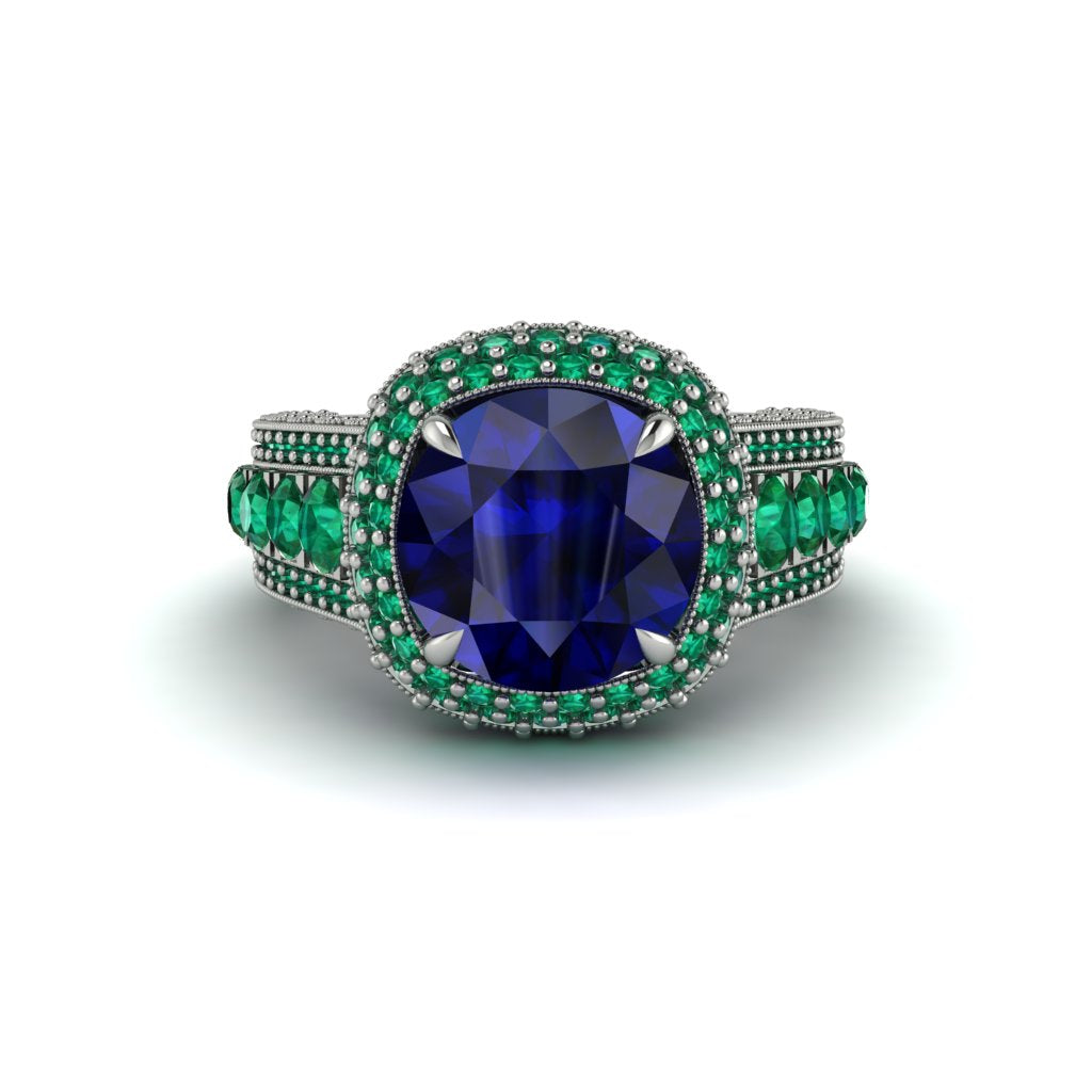 Sapphire Radiant Majesty Pave Engagement Ring - Cataleya No. 30