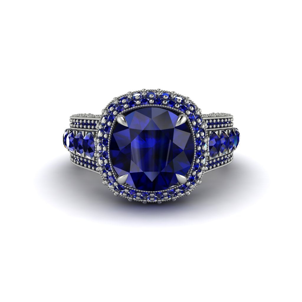 Sapphire Radiant Majesty Pave Engagement Ring - Cataleya No. 75