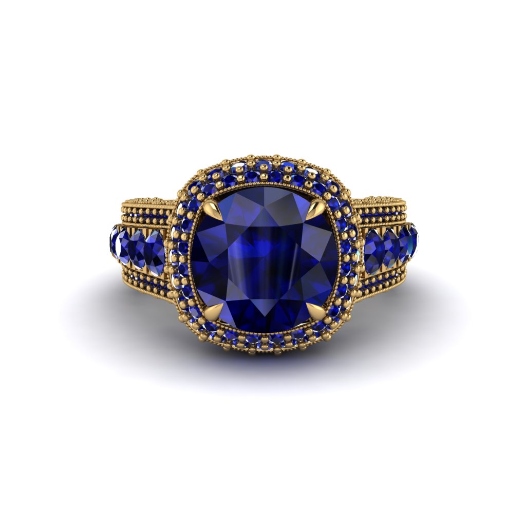 Sapphire Radiant Majesty Pave Engagement Ring - Cataleya No. 73
