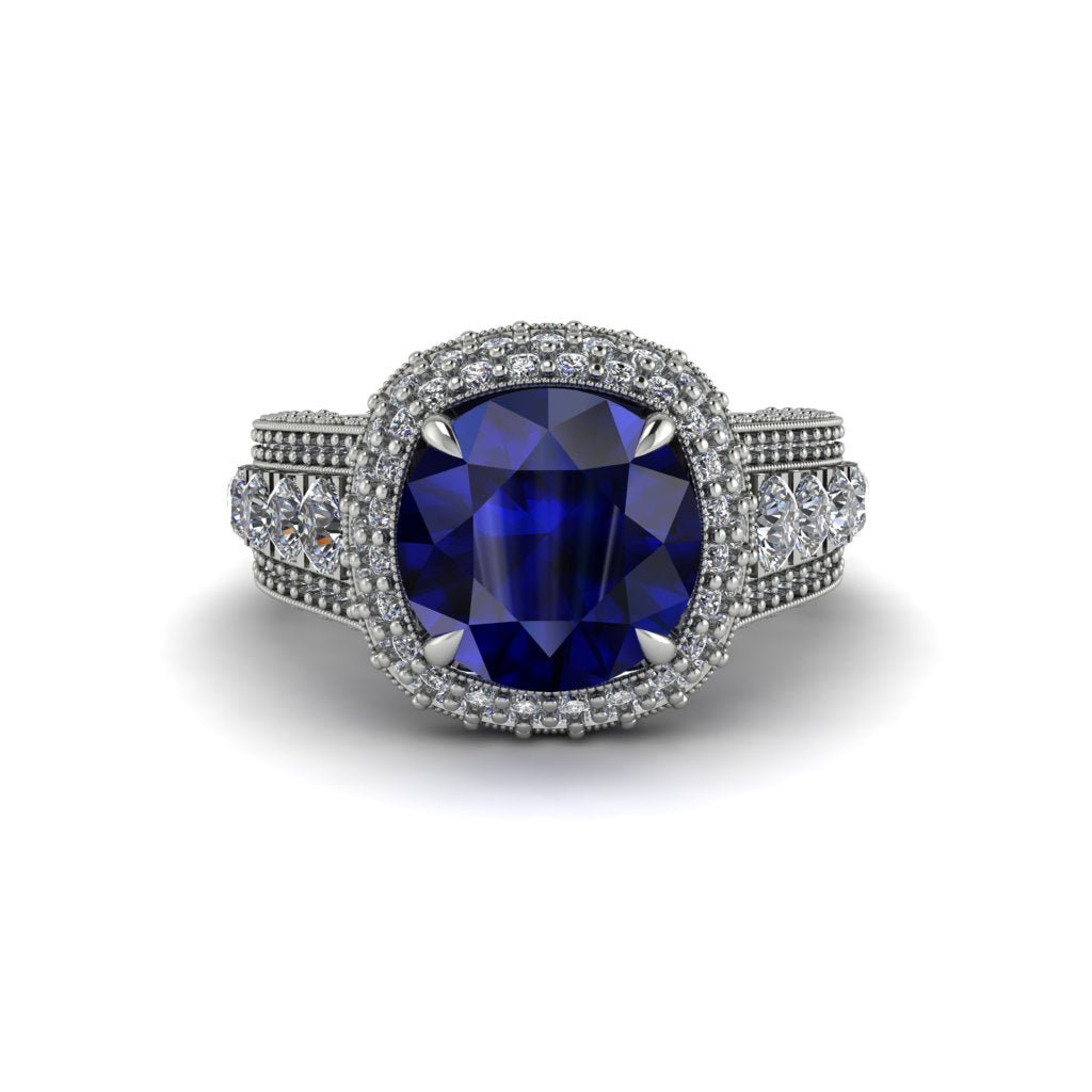 Sapphire Radiant Majesty Pave Engagement Ring - Cataleya No. 15