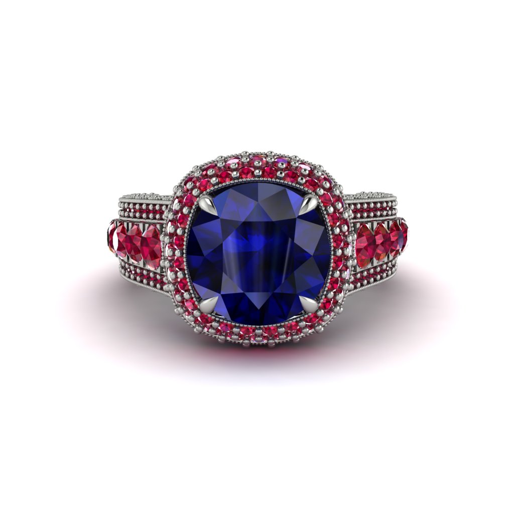 Sapphire Radiant Majesty Pave Engagement Ring - Cataleya No. 60