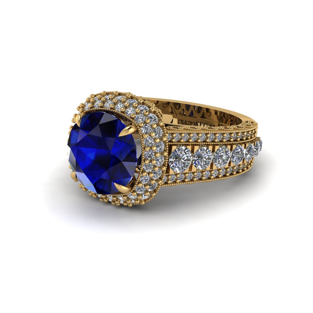 Sapphire Radiant Majesty Pave Engagement Ring - Cataleya No. 13