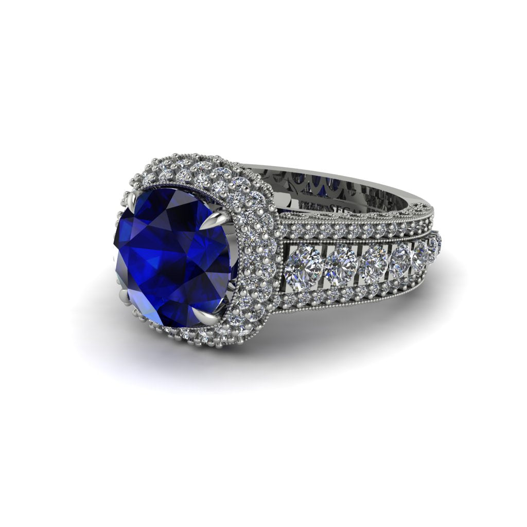 Sapphire Radiant Majesty Pave Engagement Ring - Cataleya No. 15