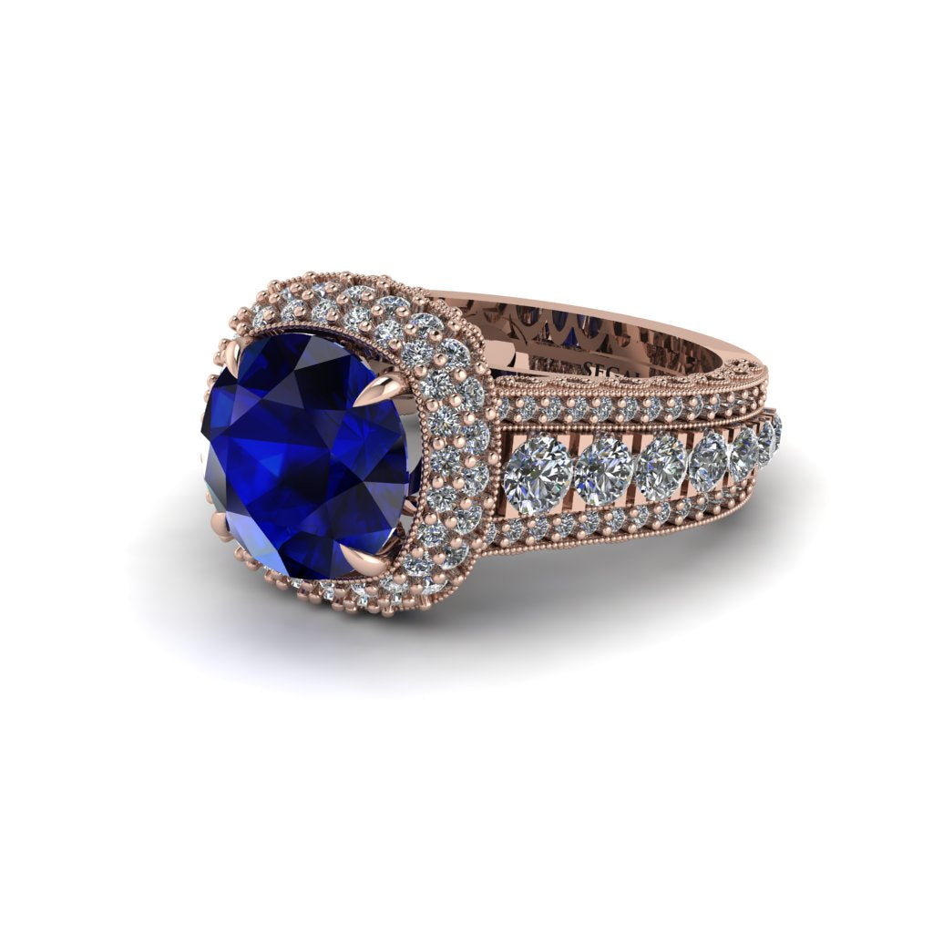 Sapphire Radiant Majesty Pave Engagement Ring - Cataleya No. 14