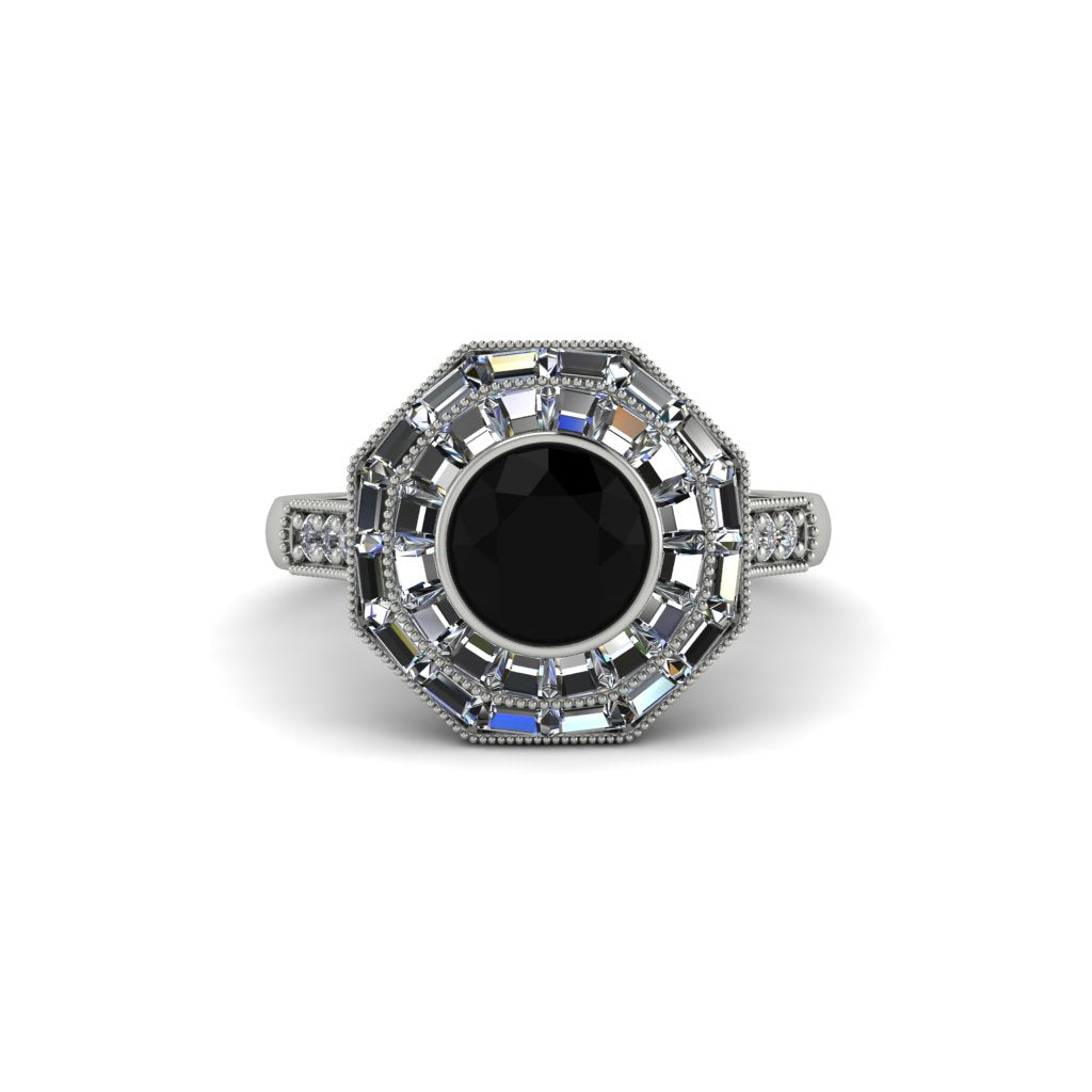 Black Diamond Radiant Majesty Engagement Ring - Francesca No. 9