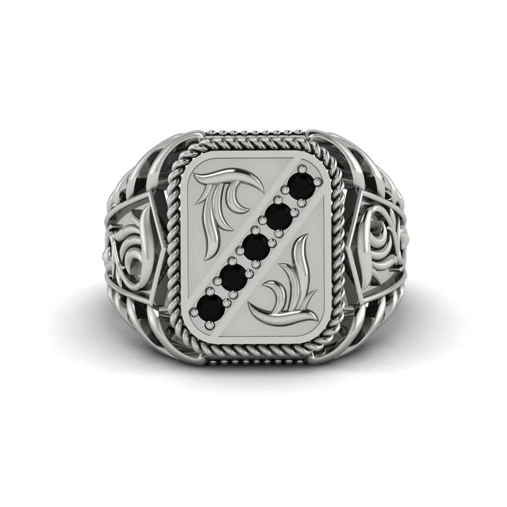 Black Diamond Regal Filigree Men's Ring - Hollis No. 9