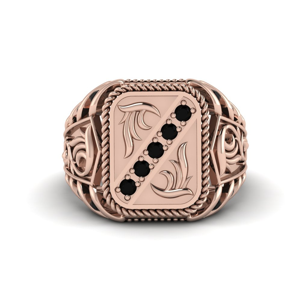 Black Diamond Regal Filigree Men's Ring - Hollis No. 8