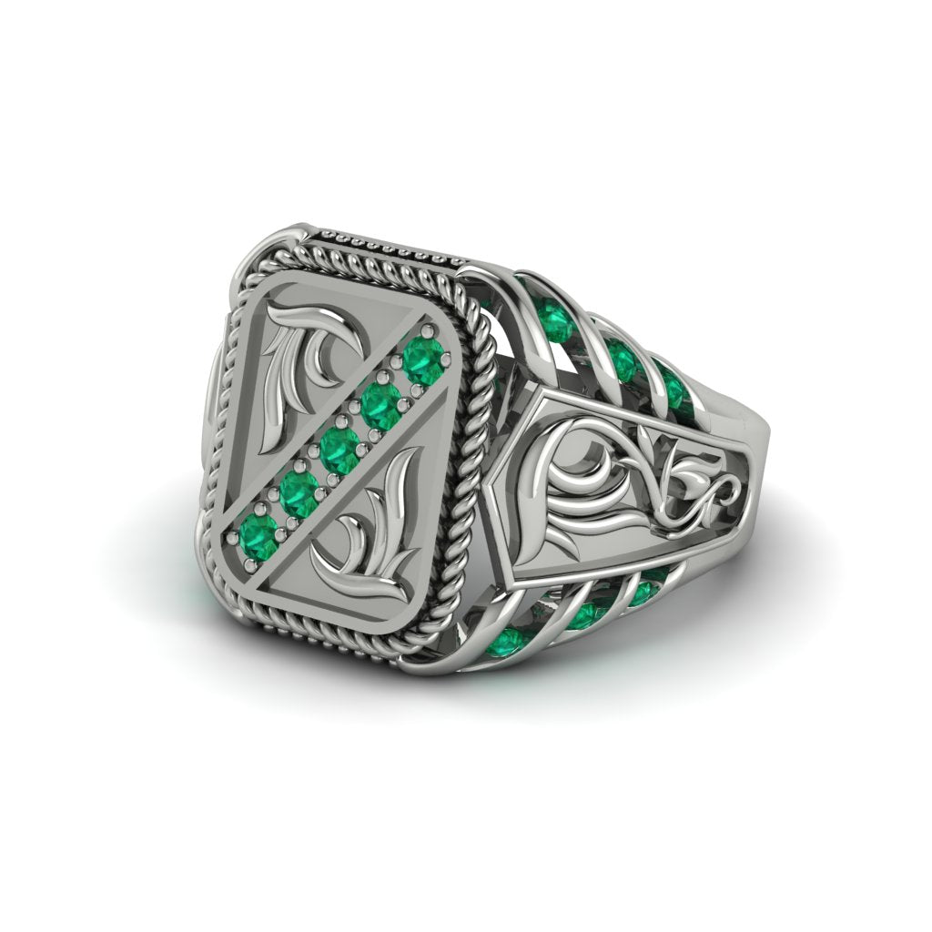 Emerald Regal Filigree Men's Ring - Hollis No. 6