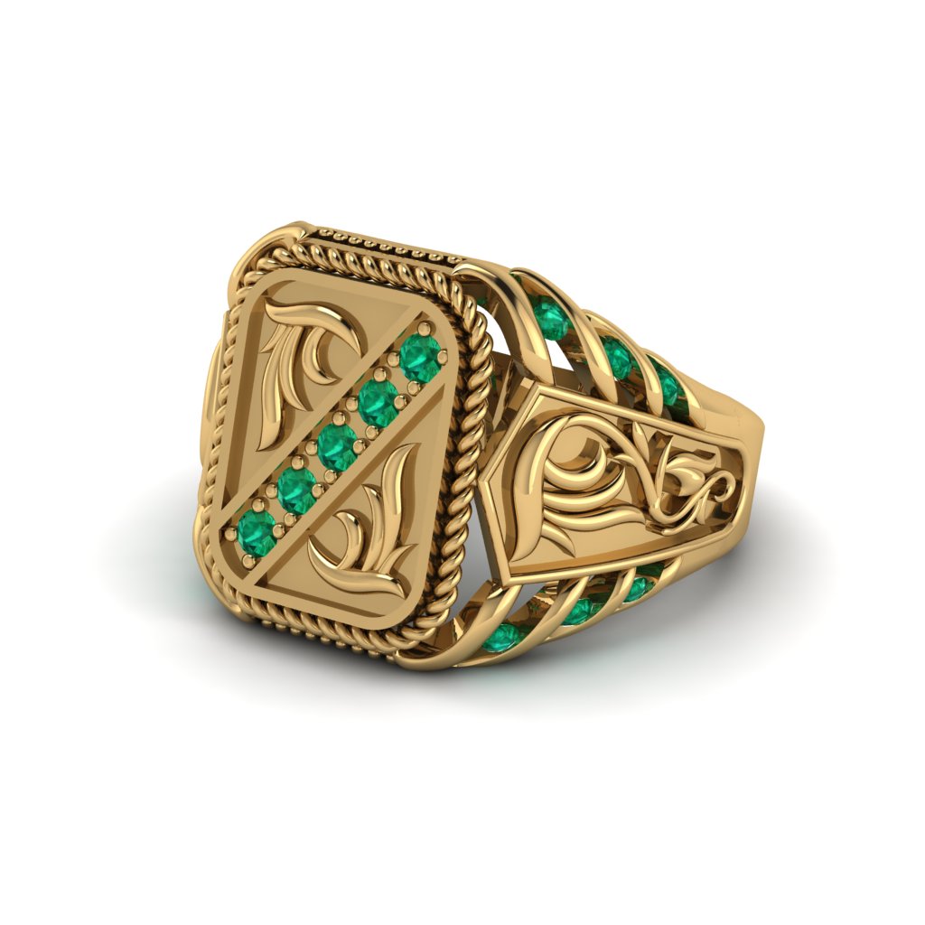 Emerald Regal Filigree Men's Ring - Hollis No. 4