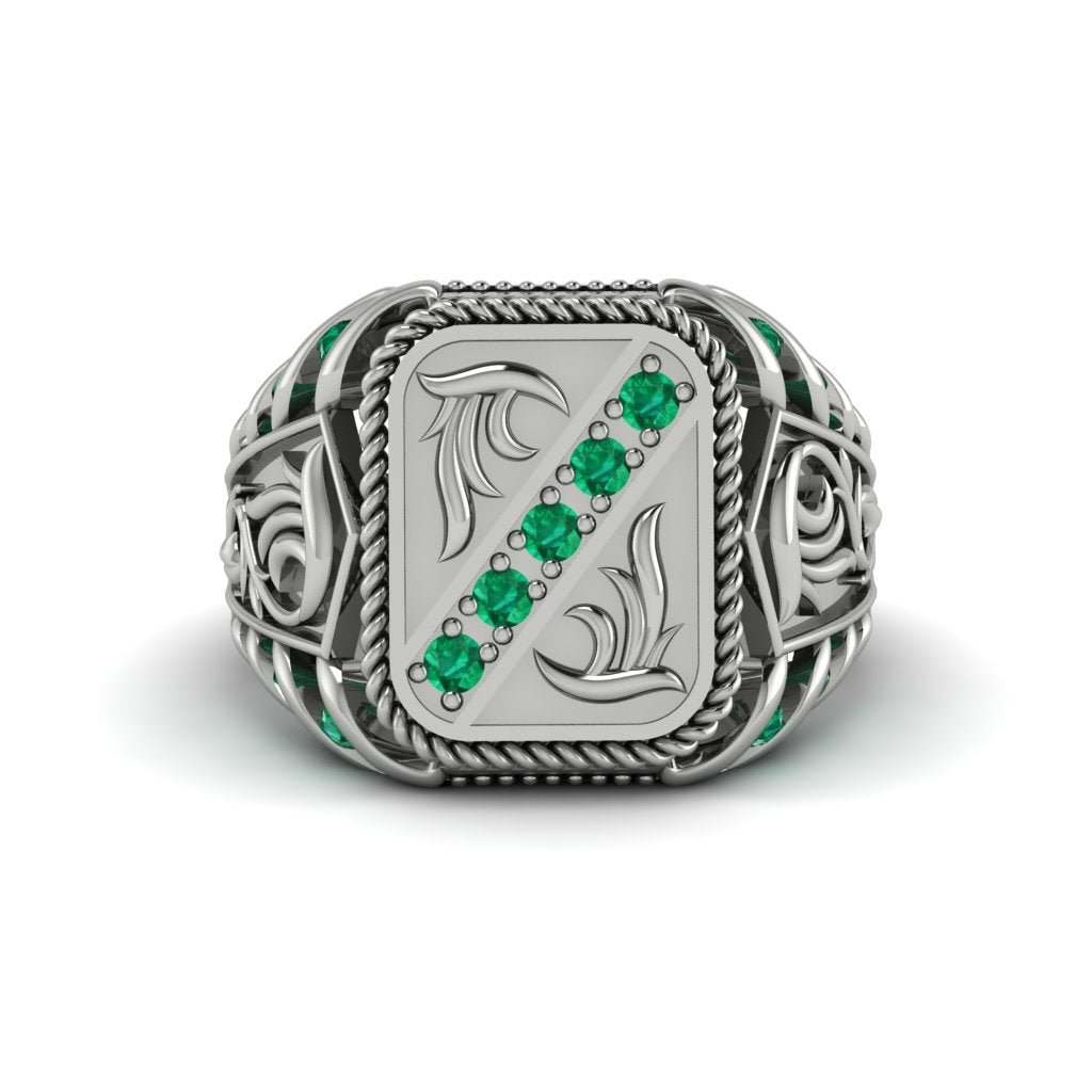 Emerald Regal Filigree Men's Ring - Hollis No. 6