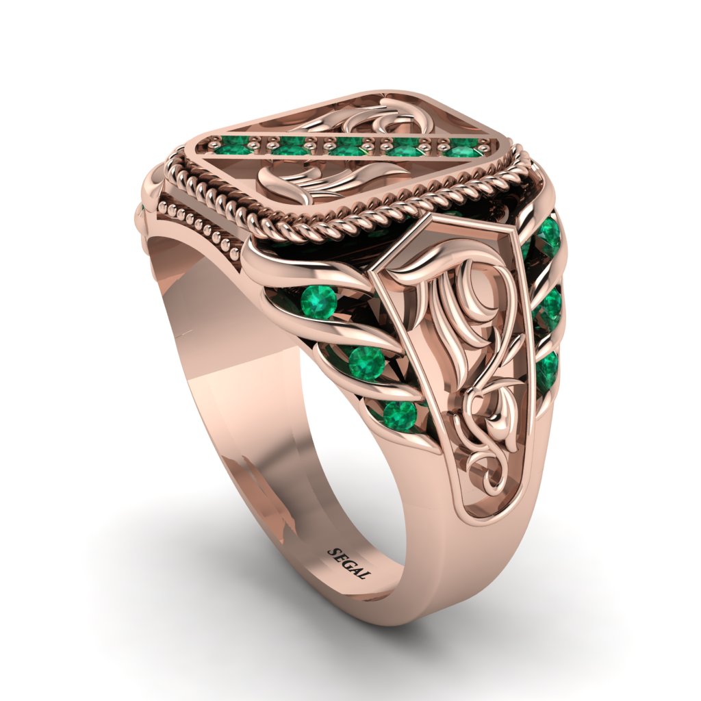 Emerald Regal Filigree Men's Ring - Hollis No. 5