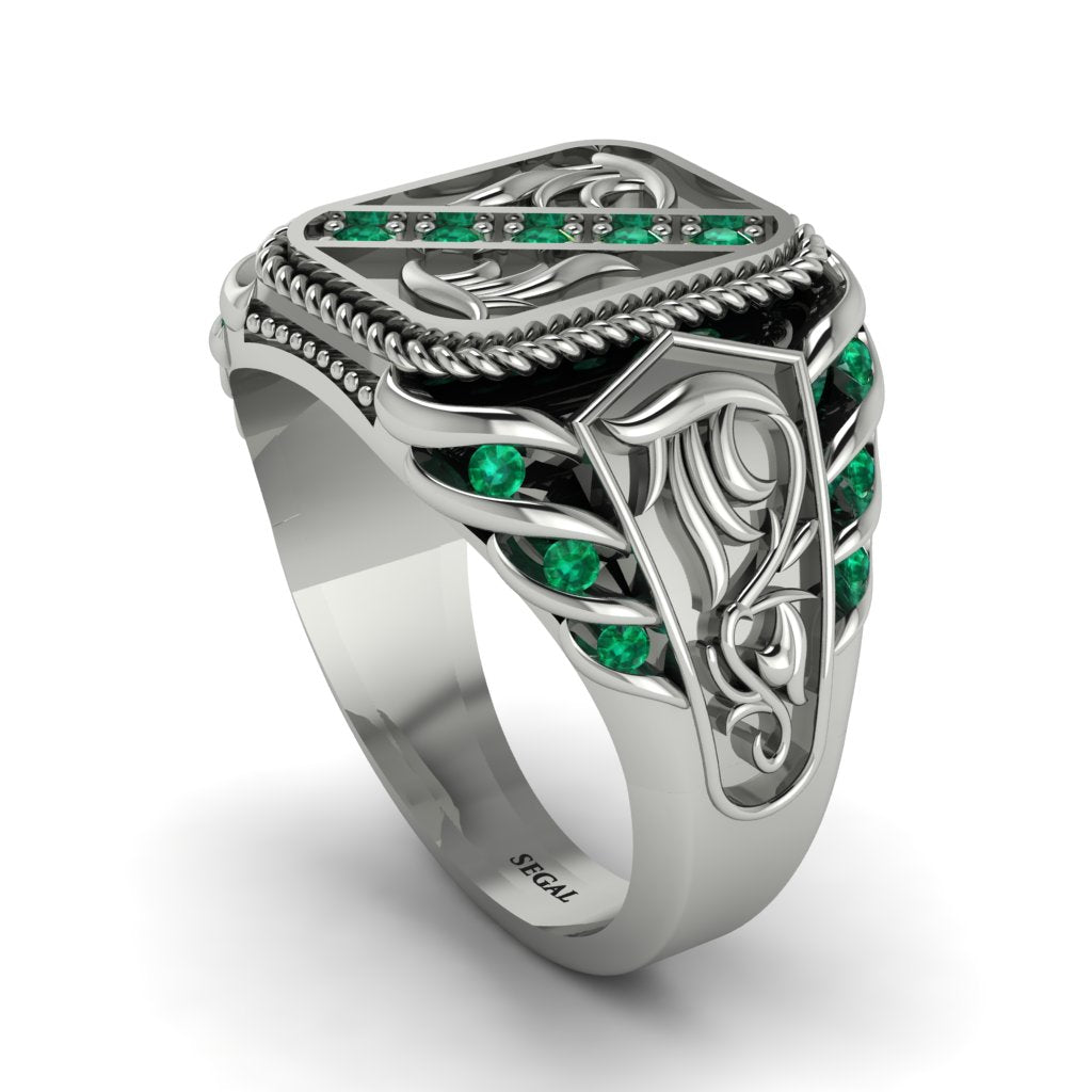 Emerald Regal Filigree Men's Ring - Hollis No. 6