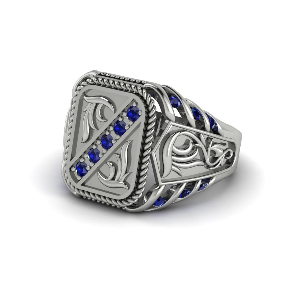 Sapphire Regal Filigree Men's Ring - Hollis No. 15
