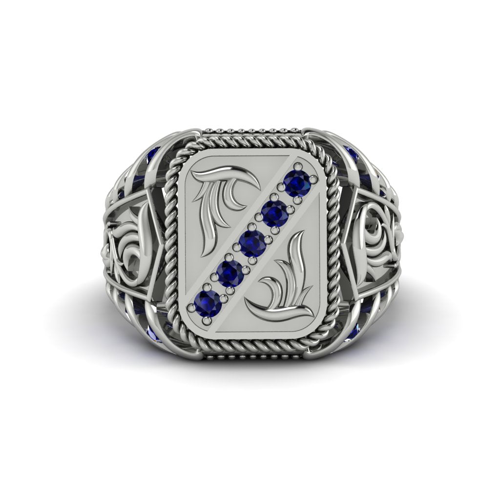 Sapphire Regal Filigree Men's Ring - Hollis No. 15