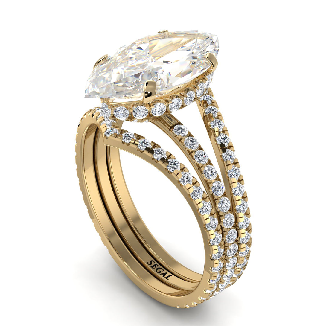 Hidden Halo Marquise Diamond Double Band Bridal Set - Journey No. 1
