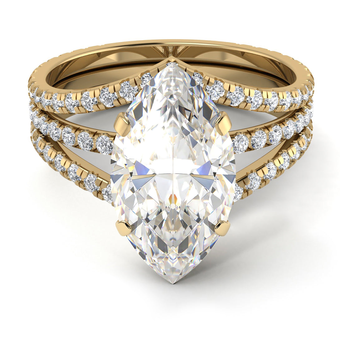 Hidden Halo Marquise Diamond Double Band Bridal Set - Journey No. 1