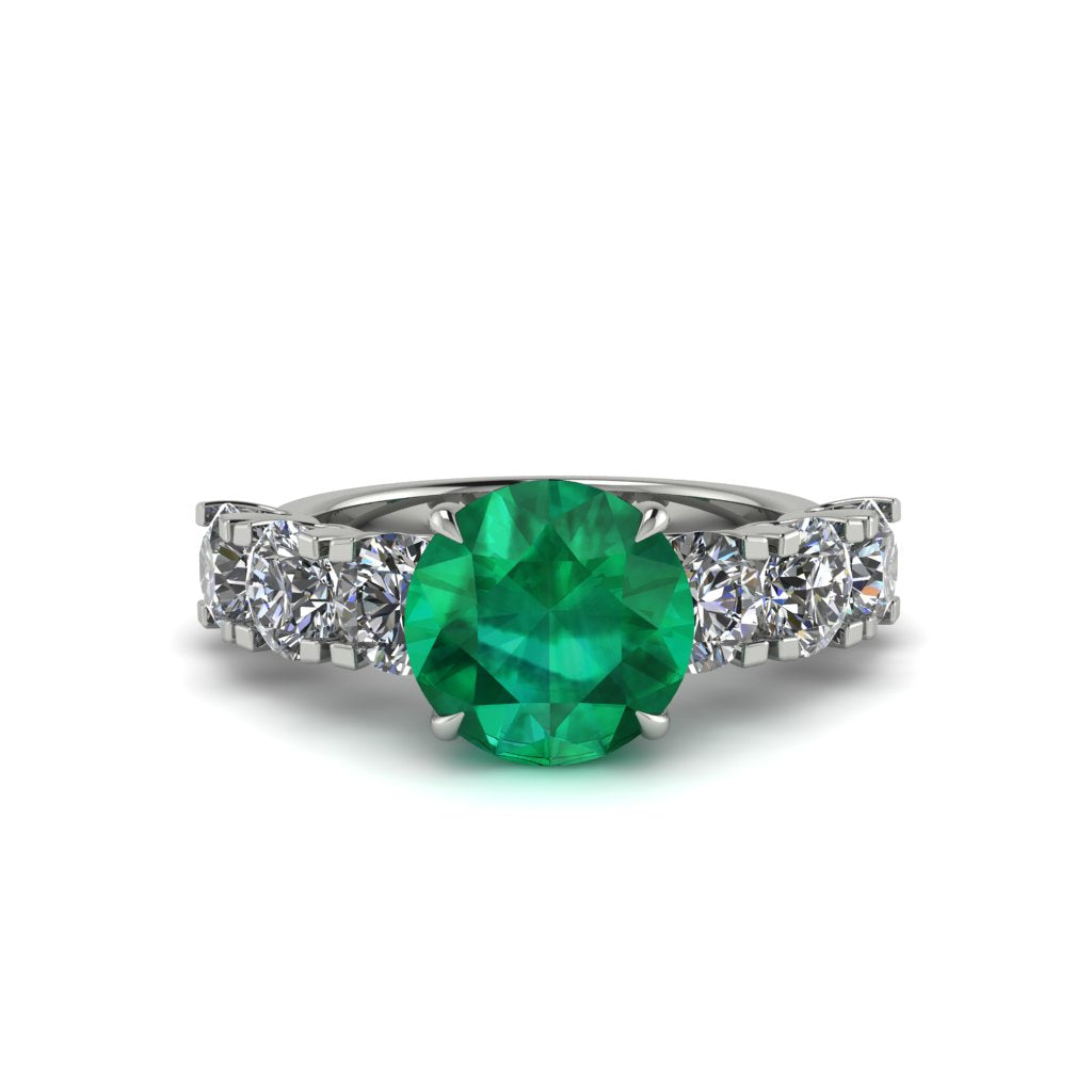 Round Cut Emerald Cathedral Engagement Ring - Tatum No. 6