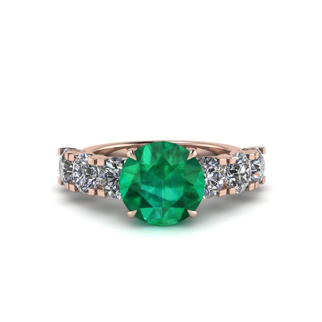 Round Cut Emerald Cathedral Engagement Ring - Tatum No. 5