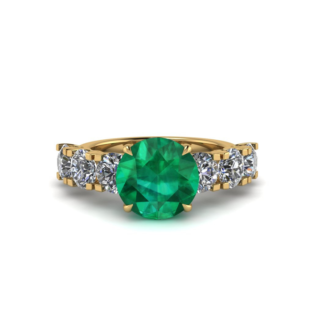 Round Cut Emerald Cathedral Engagement Ring - Tatum No. 4