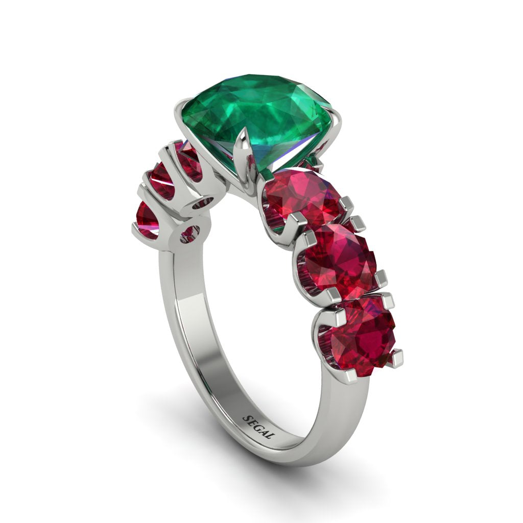 Round Cut Emerald Cathedral Engagement Ring - Tatum No. 51
