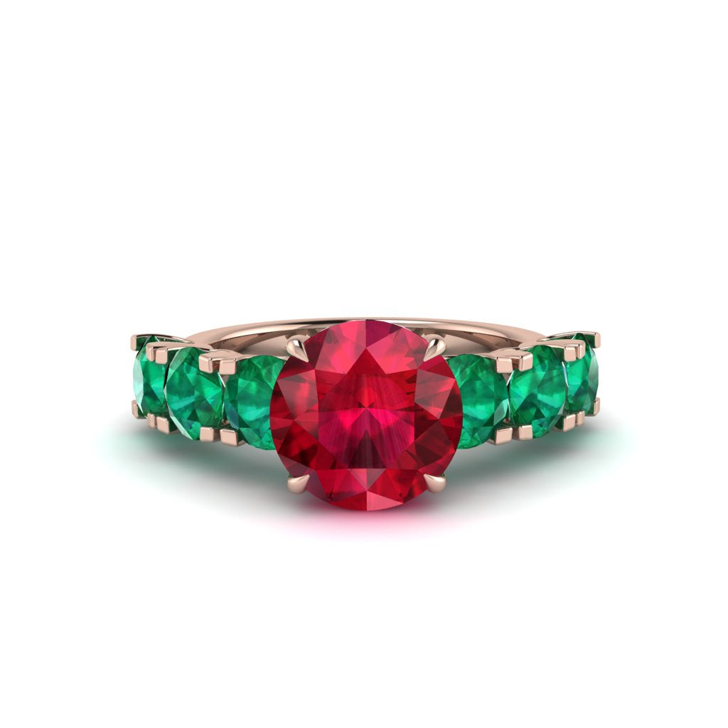 Round Cut Ruby Cathedral Engagement Ring - Tatum No. 26