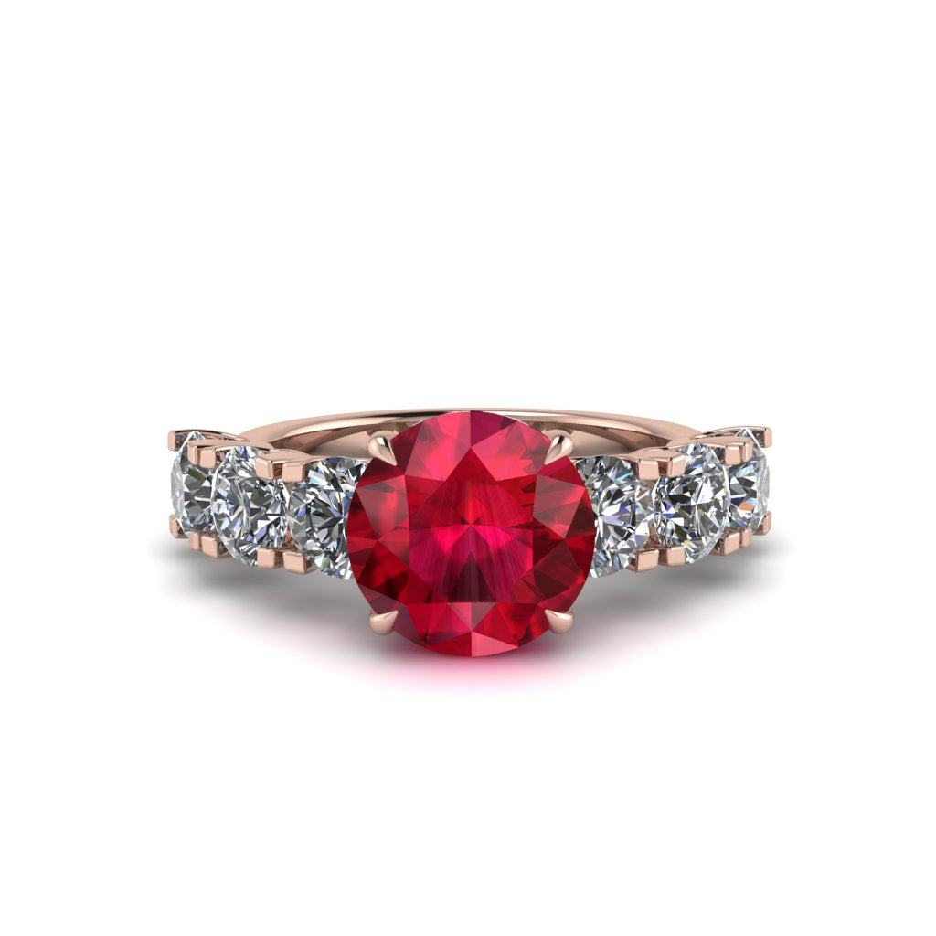 Round Cut Ruby Cathedral Engagement Ring - Tatum No. 11