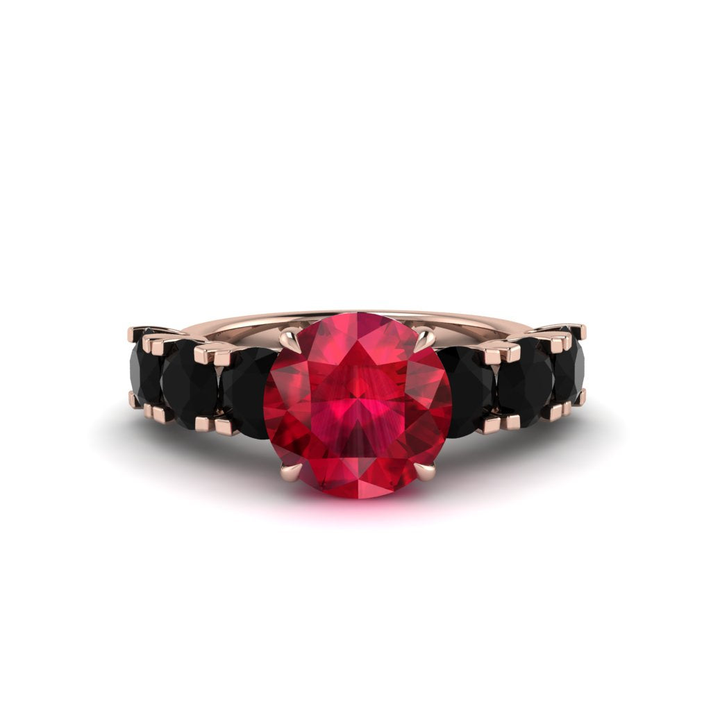 Round Cut Ruby Cathedral Engagement Ring - Tatum No. 41