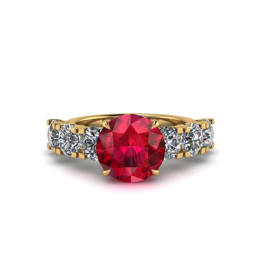 Round Cut Ruby Cathedral Engagement Ring - Tatum No. 10