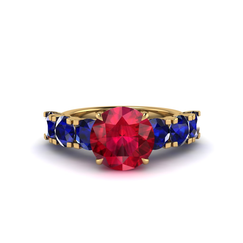 Round Cut Ruby Cathedral Engagement Ring - Tatum No. 70