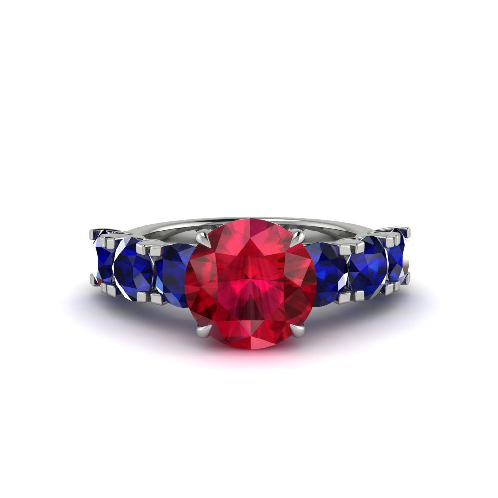 Round Cut Ruby Cathedral Engagement Ring - Tatum No. 72