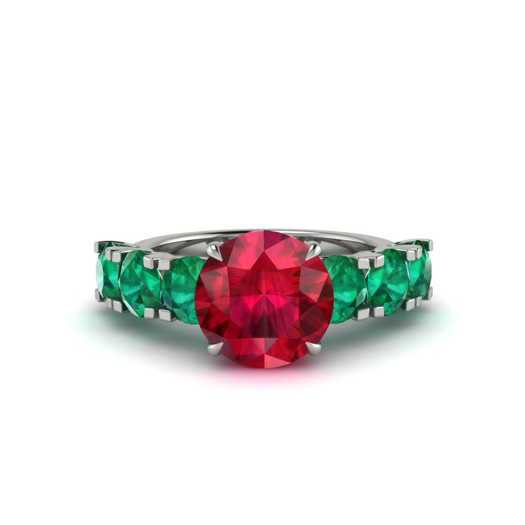 Round Cut Ruby Cathedral Engagement Ring - Tatum No. 27
