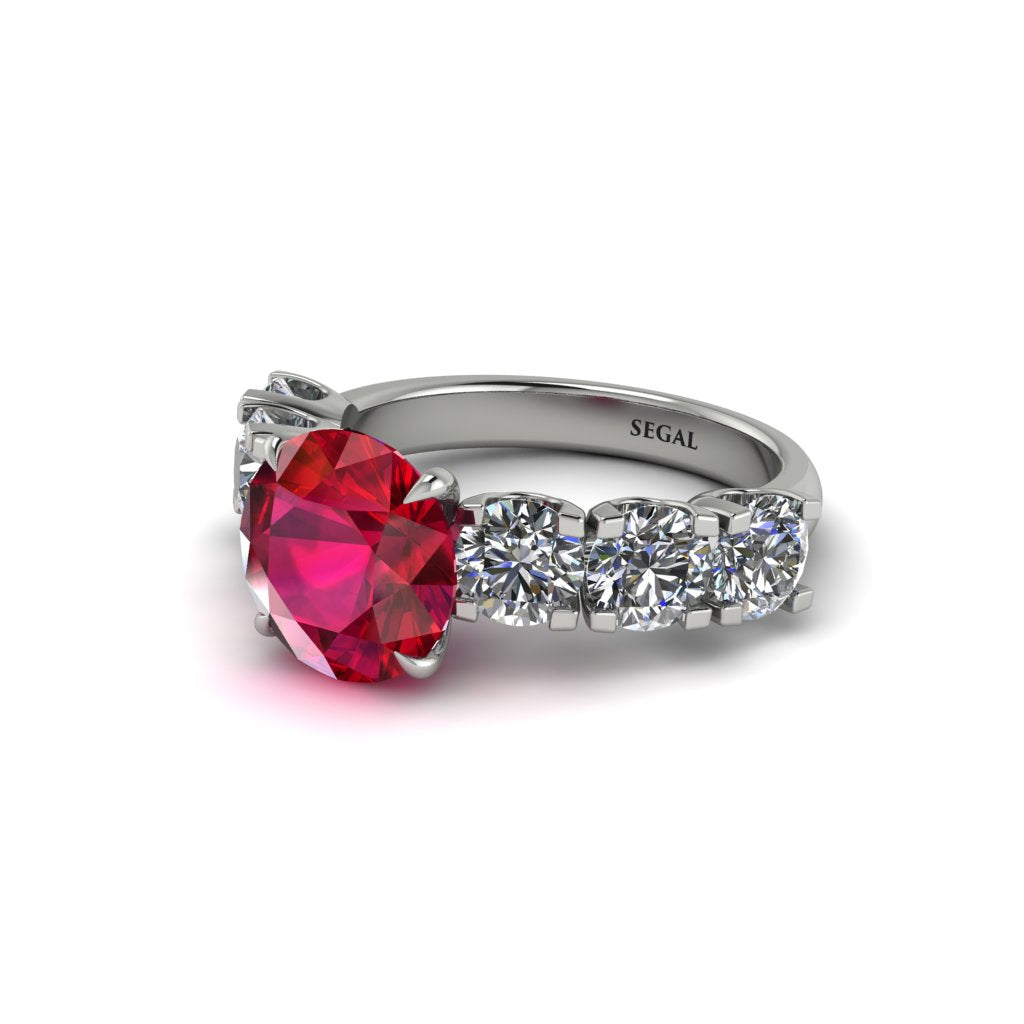 Round Cut Ruby Cathedral Engagement Ring - Tatum No. 12