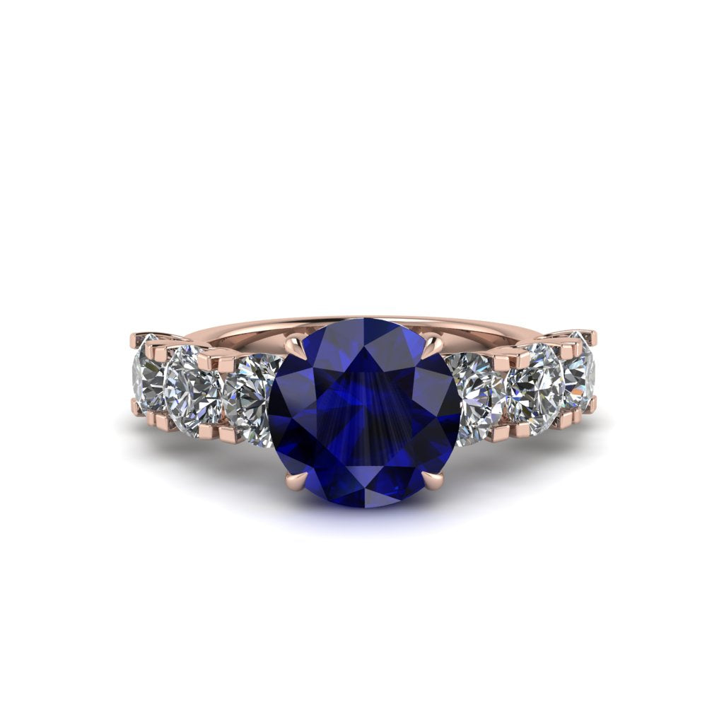 Round Cut Sapphire Cathedral Engagement Ring - Tatum No. 14