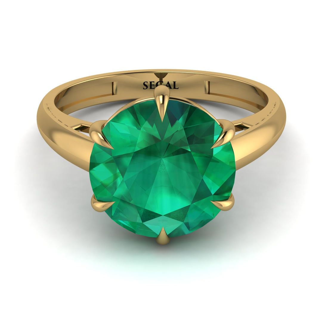 Round Cut Emerald Solitaire Engagement Ring - Miranda No. 4